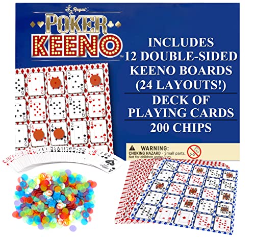 Regal Games - Poker Keeno Bulk Game Set - Includes 12 Two-Sided Boards, 200 Scoring Chips, 1 Deck of Standard Poker Cards - 24 Unique Board Layouts