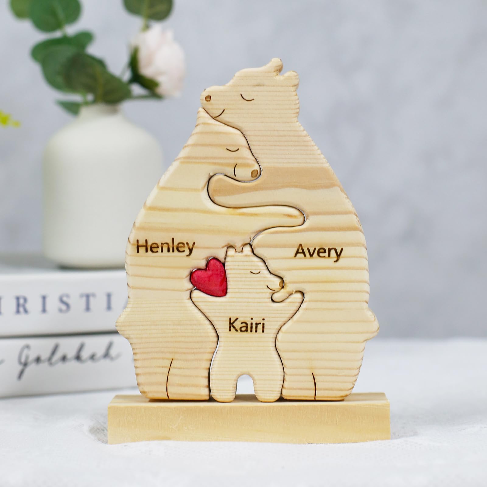 Personalized Wooden Polar Bear Puzzle with 2-7 Family Name, Custom Family Bear Puzzle Gifts for Home Decor, Customized Name Gift for Wooden