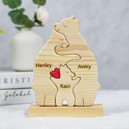 Personalized Wooden Polar Bear Puzzle with 2-7 Family Name, Custom Family Bear Puzzle Gifts for Home Decor, Customized Name Gift for Wooden