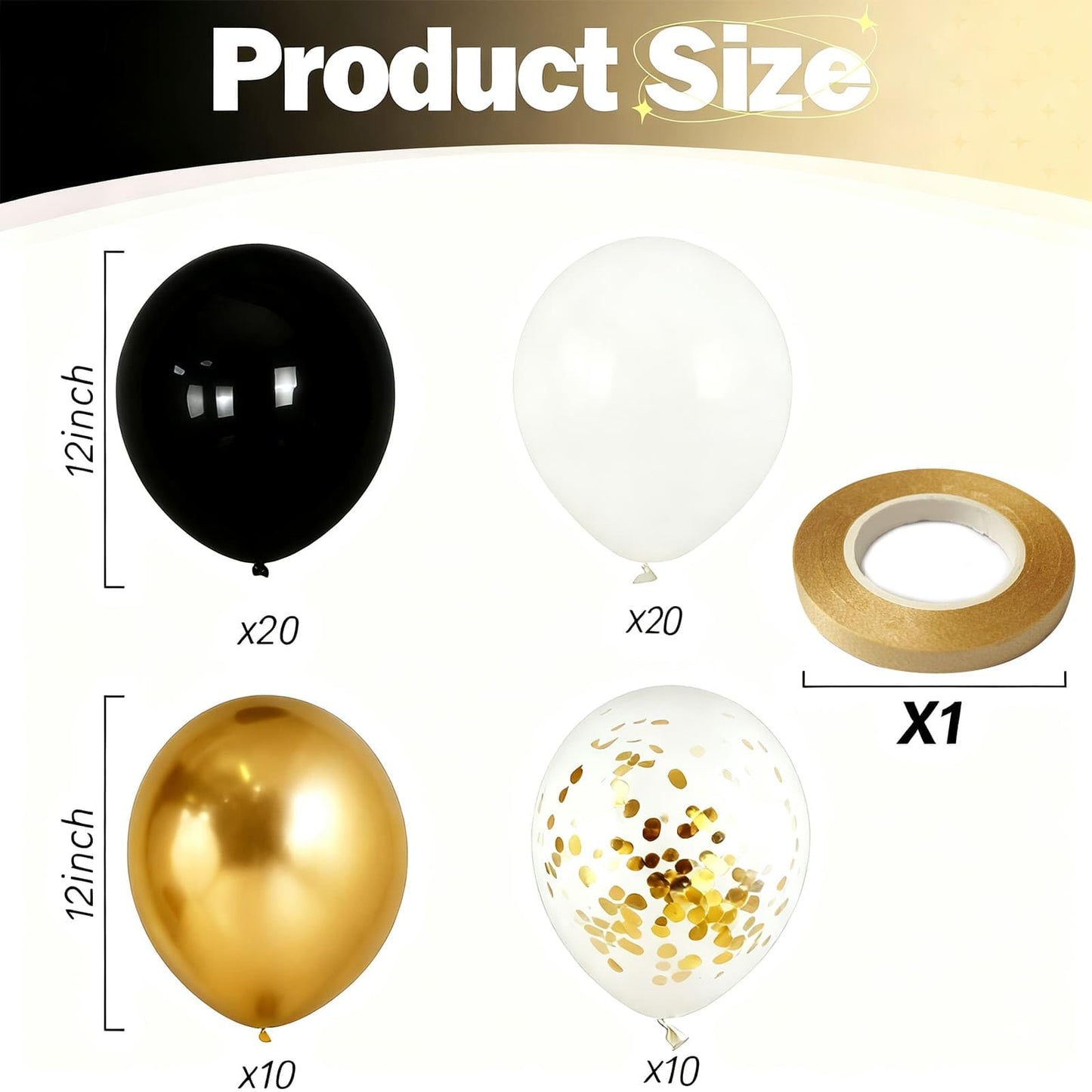 Black and Gold Balloons, 60PCS 12 Inch Confetti Gold and Black Balloons for Birthday, Wedding, Graduation, Baby Shower, Engagement Party Decorations