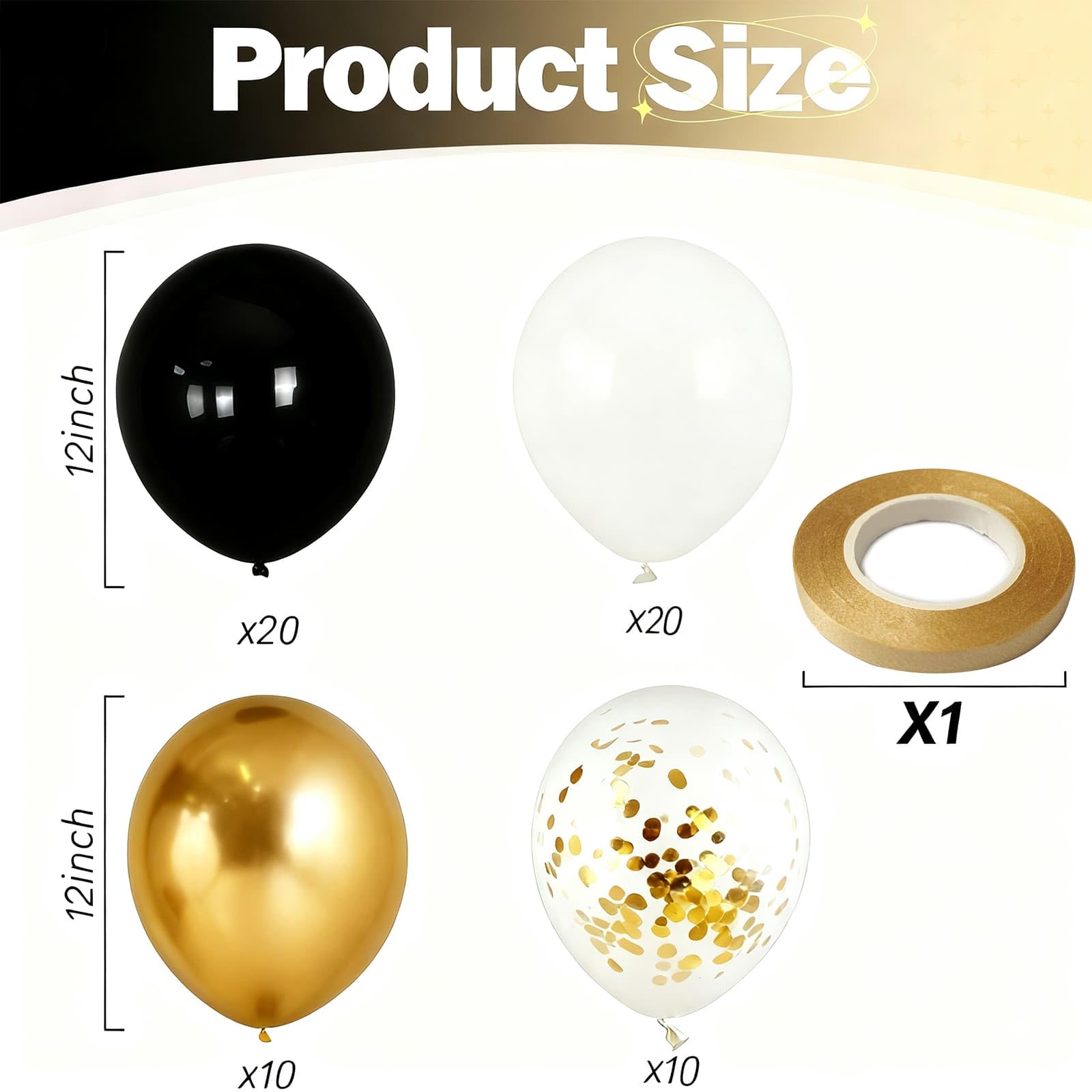 Black and Gold Balloons, 60PCS 12 Inch Confetti Gold and Black Balloons for Birthday, Wedding, Graduation, Baby Shower, Engagement Party Decorations
