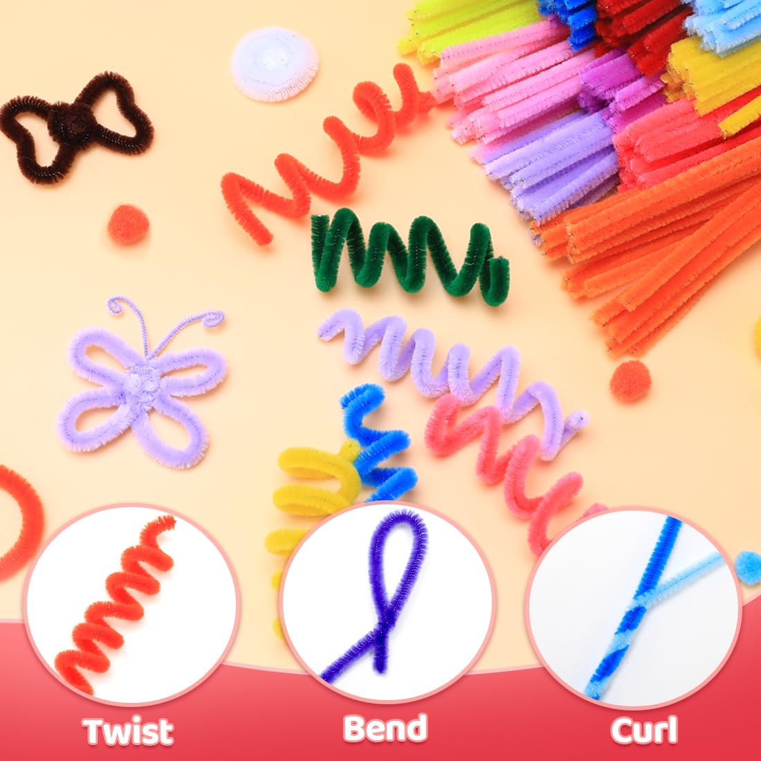 Praisebank Yellow Pipe Cleaners for Crafts, 1000pcs, Chenille Stems for DIY Projecets, Arts & Crafts Supplies for Festival Party Decorations