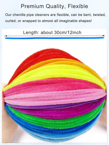 Blue Pipe Cleaners, 100 Pieces Chenille Stems Craft, 12 inch Long Fluffy Pipe Cleaners for Creative DIY Art Craft Projects, Home Decoration Supplies