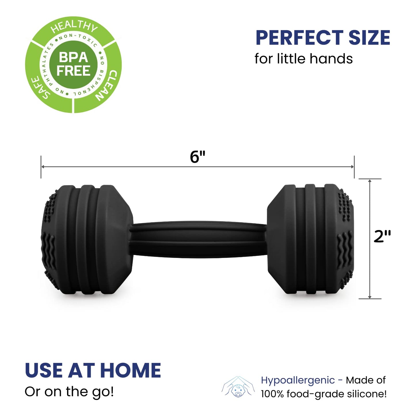 Baby Dumbbell Toy - Silicone Dumbbell Teether Toys Weight Rattle Sensory Toy for Babies - Great Gift for Baby and Toddler Girls or Boys (Black)