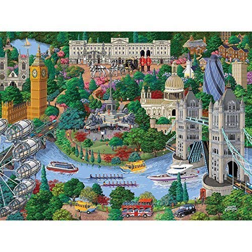 Bits and Pieces - Large 300 Piece Jigsaw Puzzle for Adults - London City View - England Jigsaw Puzzle by Artist Joseph Burgess, Completed Puzzle Size