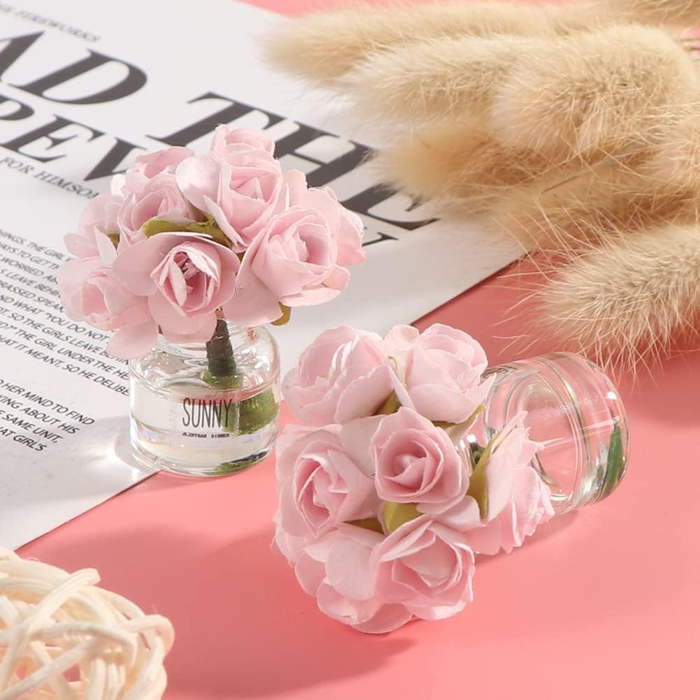 2 Pcs Pink Dollhouse Miniature Flowers Dollhouse Mini Vase with Flower Dolls House Flower Glass Vase 1:12 Scale Dollhouse Miniature Flower in Vase