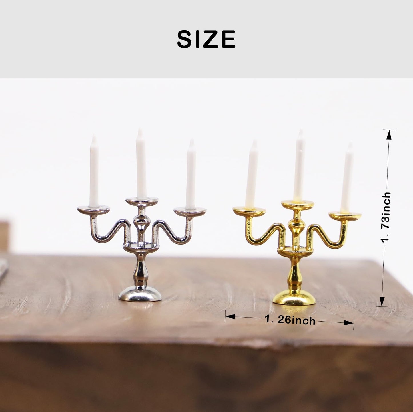 Dollhouse Candlesticks, Miniature Metal Candelabra, 1:12 Dining Candle Holder with 3 Candles, for Dollhouse Miniature Kitchen, Fairy Garden, Diorama