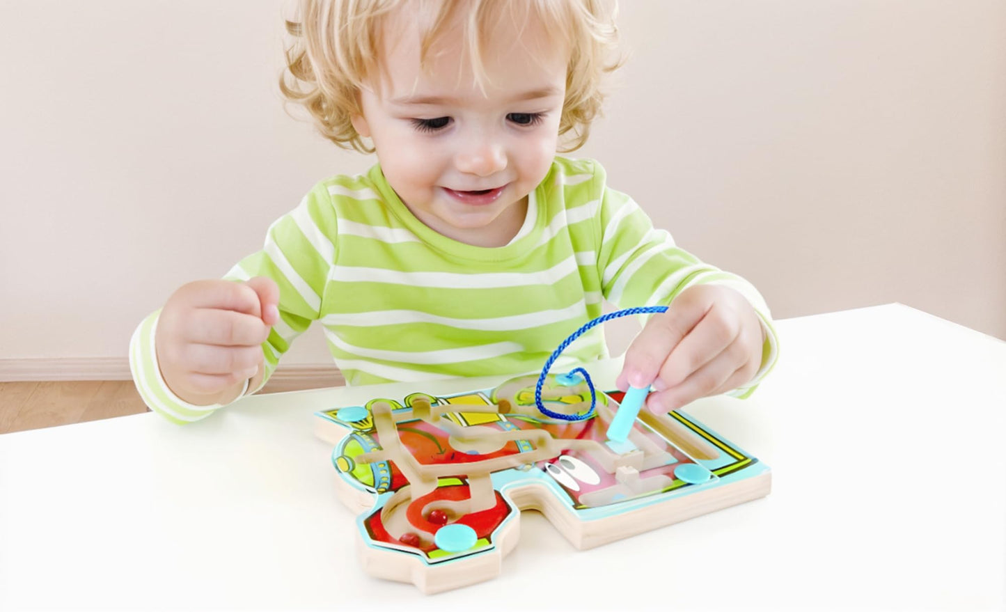Hape Wooden Magnetic Maze Puzzle Choo Choo Tracks| Learning and Development Puzzle with Magnetic Wand for Toddlers