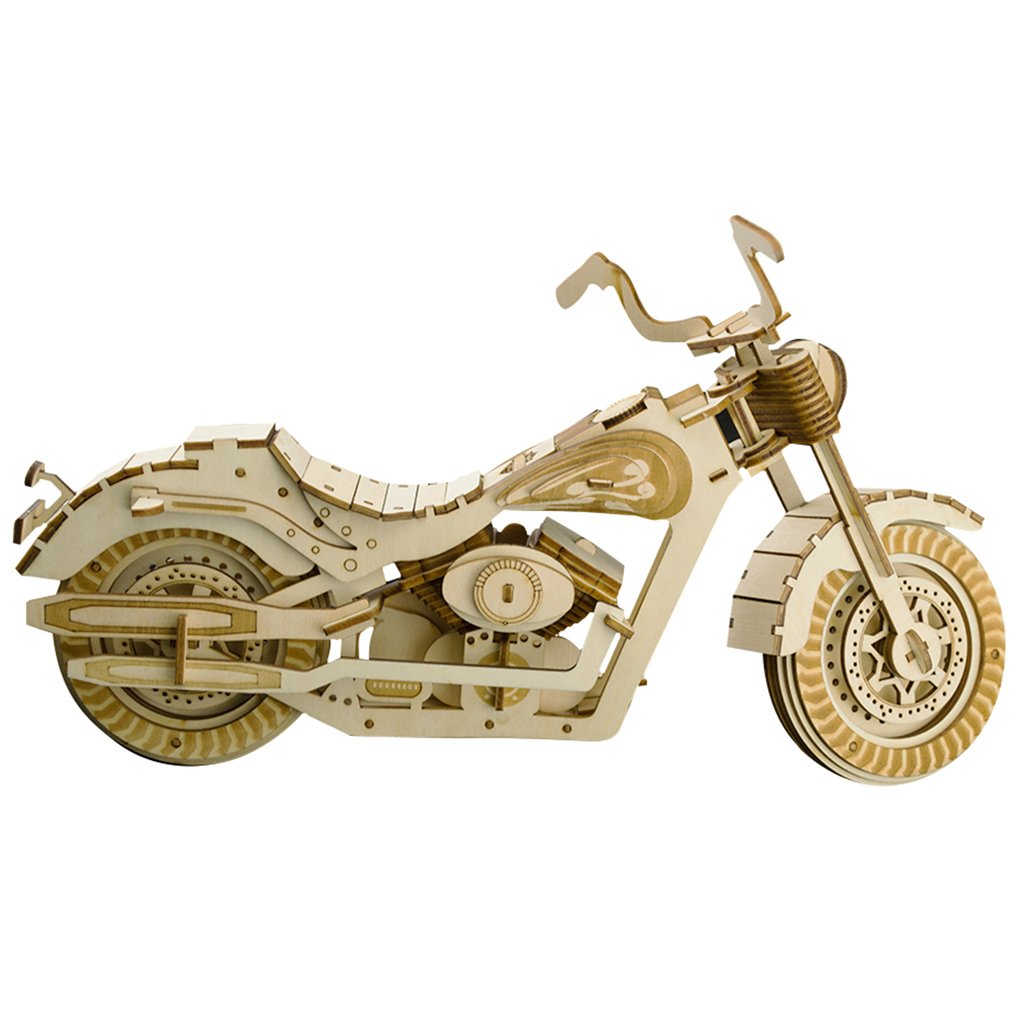 Bitopbi 3D Wooden Puzzles Laser Engraving DIY Safe Assembly Constructor Kit Toy for Teens and Adults (Motorcycle)
