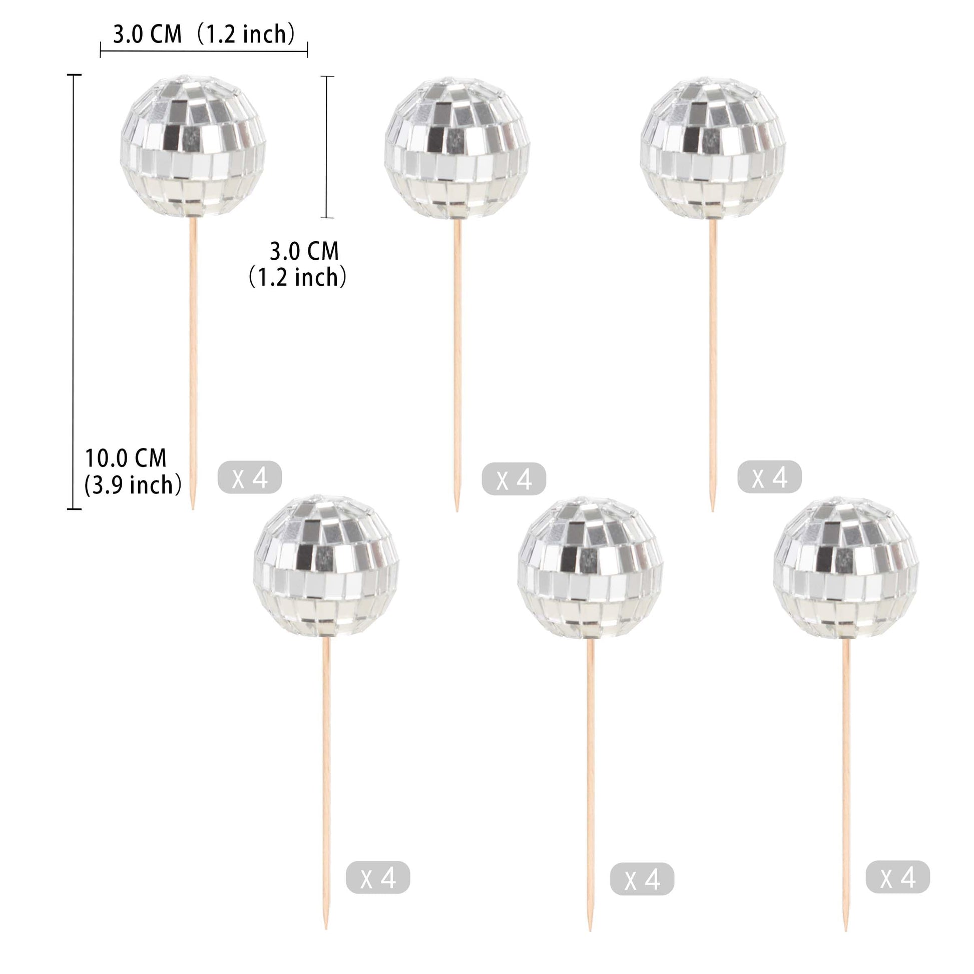 Gexolenu 24 Pcs Disco Ball Cupcake Toppers, NO DIY Silver Disco Ball Cupcake Picks Centerpiece Decor for Disco Theme Party 70's Disco Cake Birthday