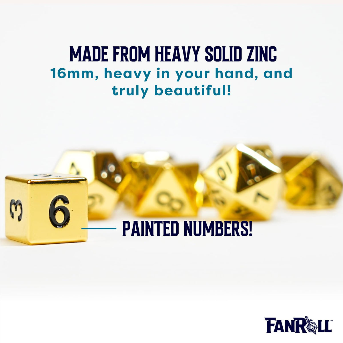 Metal Dice Polyhedral Set of 7 die (7) Gold