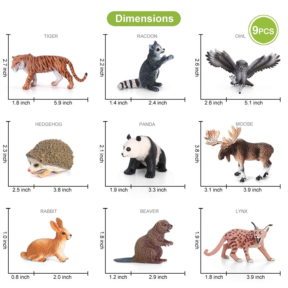 Volnau Safari Animal Figurines Toys 9PCS Eurasia Figures for Toddlers Kids Christmas Decoration Gift Preschool Educational Tiger Panda Jungle Forest
