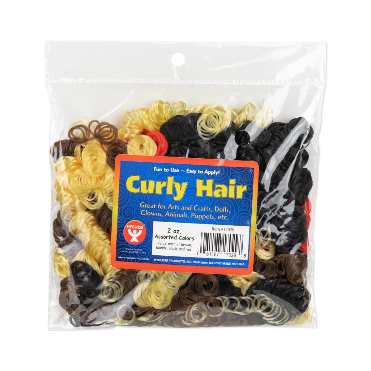 Hygloss 2 oz Curly Doll Hair for Crafts Assorted- Premium Synthetic Hair for Doll Making, Puppets, and Arts & Crafts Projects - Easy Application