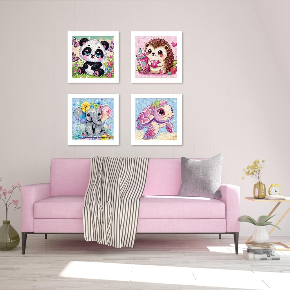 QAWRZZPR 4 Pcs Diamond Art Kits for Kids - Diamond Art for Kids Ages 4-8 & Gem Art for Kids Full Drill Cartoon Anime Theme, Diamond Painting for Kids