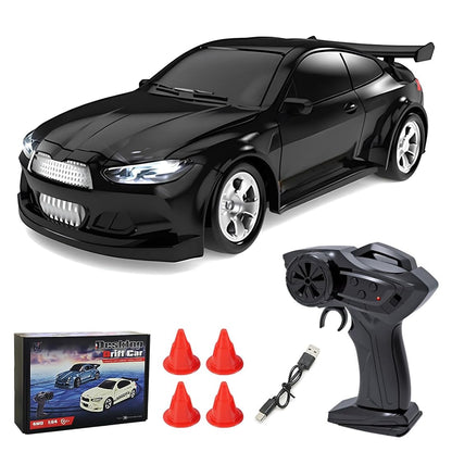 ROUASD Mini Desktop RC Drift Car, 1:64 Scale 4WD High-Speed 2.4Ghz Remote Control Racing Sports Car with LED Lights for Adults Hobbyists