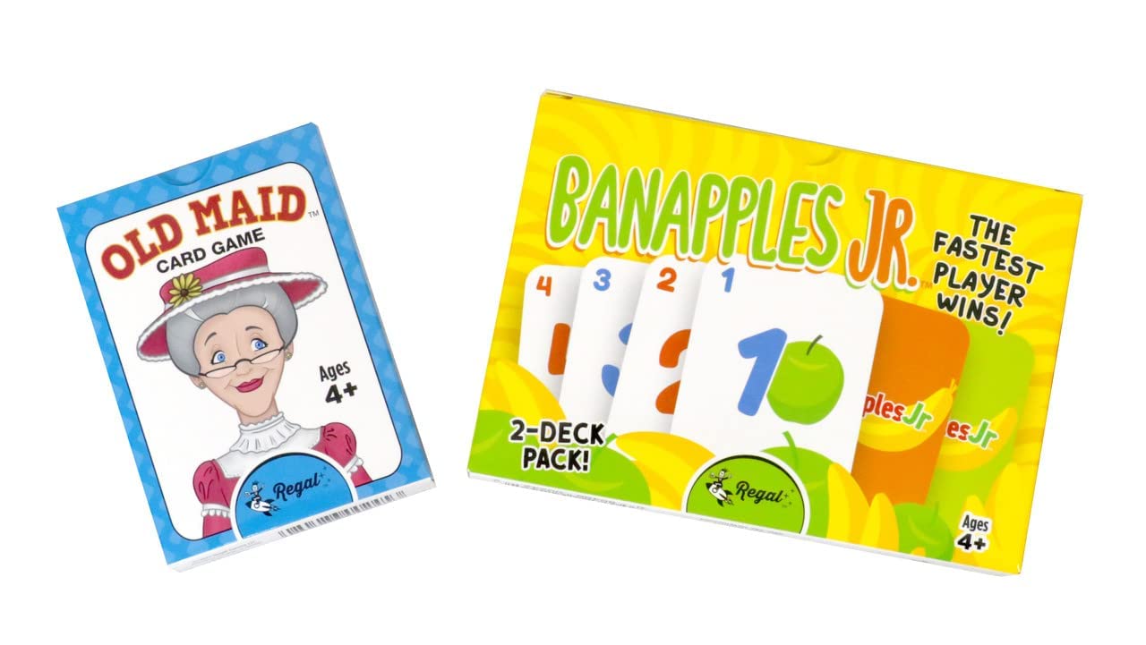 Regal Games Banapples Jr. & Old Maid Kids Card Games Ages 4 5 6 7 8+ | Family Fun Playing Card Set (80 Game Cards, 2 Pack)