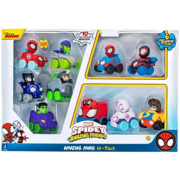 Marvel's Spidey and his Amazing Friends SNF0046 10-Pack-2” Mini Vehicle Assortment Including, Ghost Spider, Miles, Hulk, and More-Toys Featuring Your