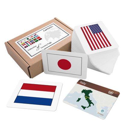 CARDDIA | Collection of Country Flags Educational Flashcards | 242 Flags with Country Names, Territory Shapes, Capitals & Continents | Durable