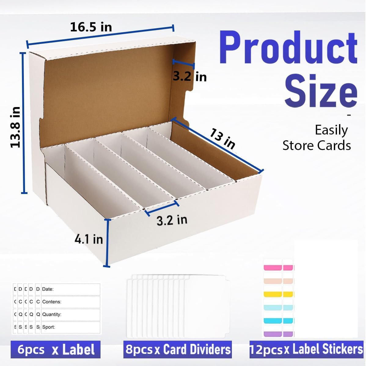 BIU-BOOM Sports Card Box 5 Row 3200 Count,Cardboard Card Storage Box with Divider Bulk Card Storage Baseball Card Boxe,Sports Cards Storage Box for