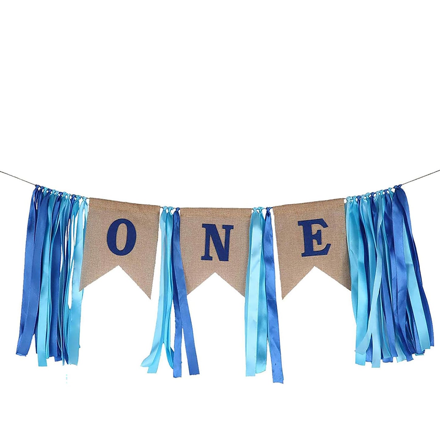 1st Birthday Highchair Banner Blue Burlap Design, Baby First Birthday Party Supplies, Perfect for High Chair Decor Wall Art Hanging and Cake Smash