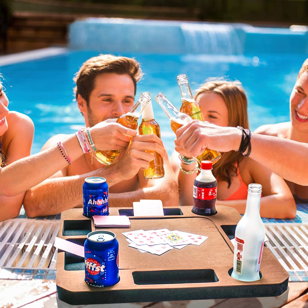 Floating Games Pool Table or Card Table Tray for Pool or Beach Party Float Lounge Durable Foam Drink Holders with Waterproof Playing Cards for Summer