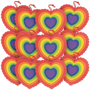 Fun Express Layered Rainbow Heart Ornament CK-12 - Craft Kits - 12 Pieces