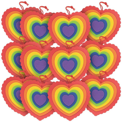 Fun Express Layered Rainbow Heart Ornament CK-12 - Craft Kits - 12 Pieces