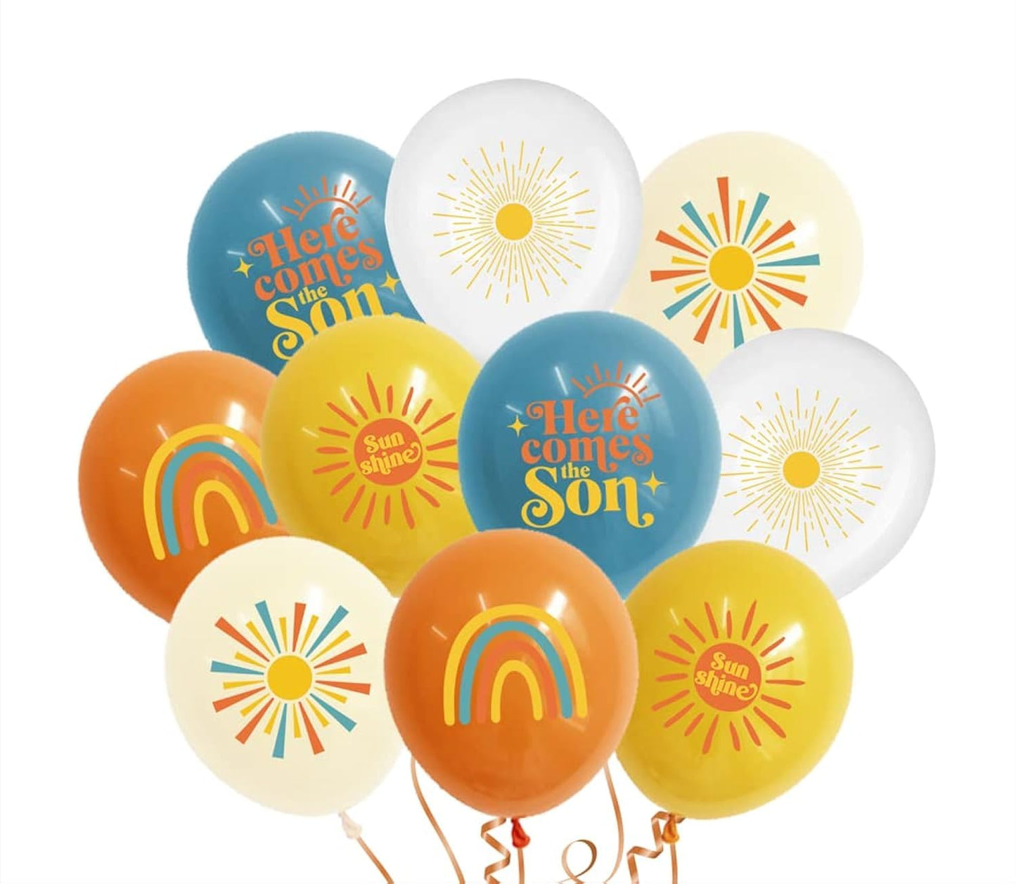 Here Comes The Son Baby Shower Decorations,35pcs Boho First Trip Around The Sun Balloon,Sunshine Party Retro Latex Balloons for You are My Sunshine