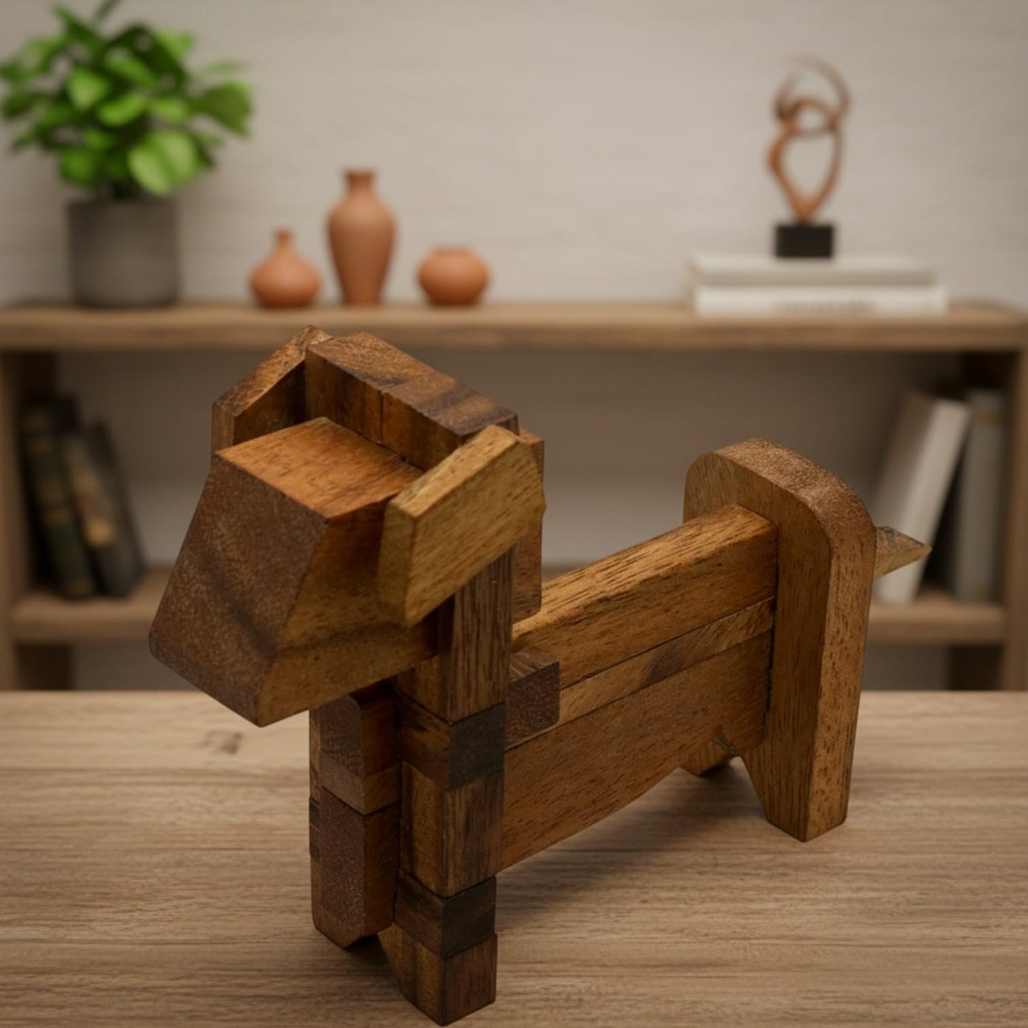Dog Kumiki IQ 3D Brain Teaser Wooden Puzzle - Disassemble and reassemble This Interlocking 10 Pieces Puzzle