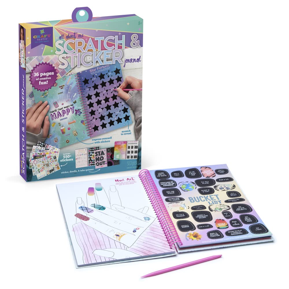 Craft-tastic - Scratch and Sticker Interactive Journal - Activity Book Packed with Fun Quizzes, 550+ Stickers, Creative Doodle Prompts, and More!