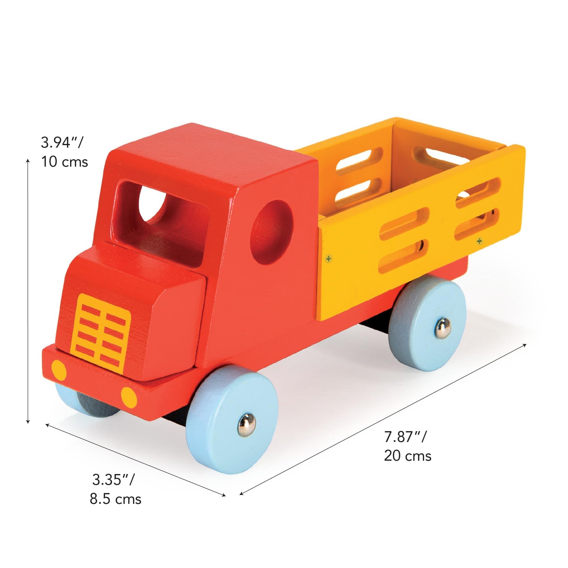 Mentari Toys - Red Truck - Vibrant Classic Wooden Toy Truck with Opening Trailer and Rotating Wheels - Easy to Grasp - Encourages Imaginative Play