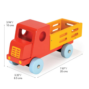 Mentari Toys - Red Truck - Vibrant Classic Wooden Toy Truck with Opening Trailer and Rotating Wheels - Easy to Grasp - Encourages Imaginative Play