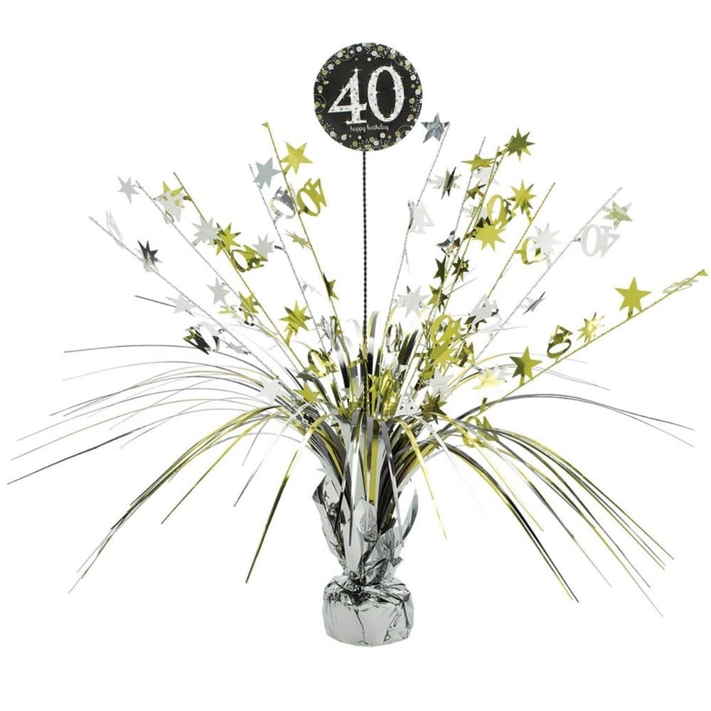 Sparkling Celebration Gold & Silver Foil 40th Birthday Centerpiece - 18" (1 Pc) - Elegant Party Decor for a Memorable Milestone Event