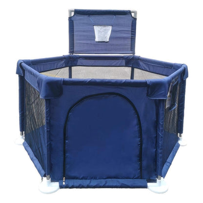 Portable Baby Ball Pit Playpen Playard Fence Playtent with Basketball Hoop Breathable Mesh for Indoors Outdoors Toddler Kids Large Blue 6-Panel