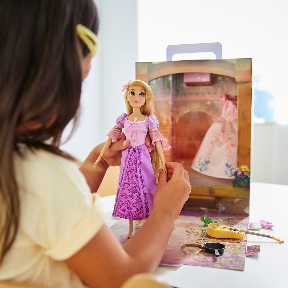 Disney Store Official Rapunzel Story Doll - 11 Inches - Includes Coloring Book and Additional Dress, Princess Doll in Classic Outfit, Disney Princess