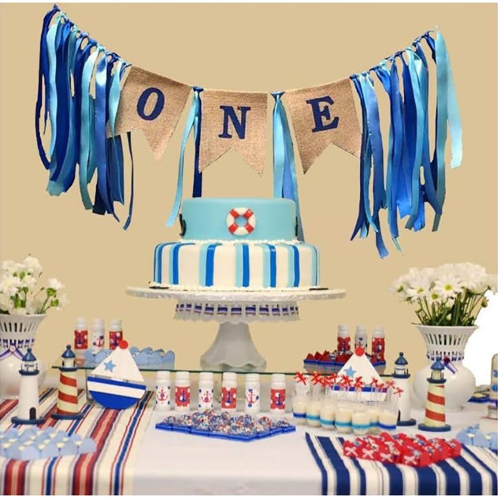 Premium Blue Big One Highchair Banner for 1st Birthday Party, Rustic First Birthday Decorations, Wall Hanging Ornament and High Chair Decor for Baby