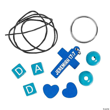 Fun Express Christian Father’s Day Beaded Keychain Craft Kit for Kids (Makes 12) - DIY Sunday School Faith Crafts Bulk Pack with Wooden Beads, Cross