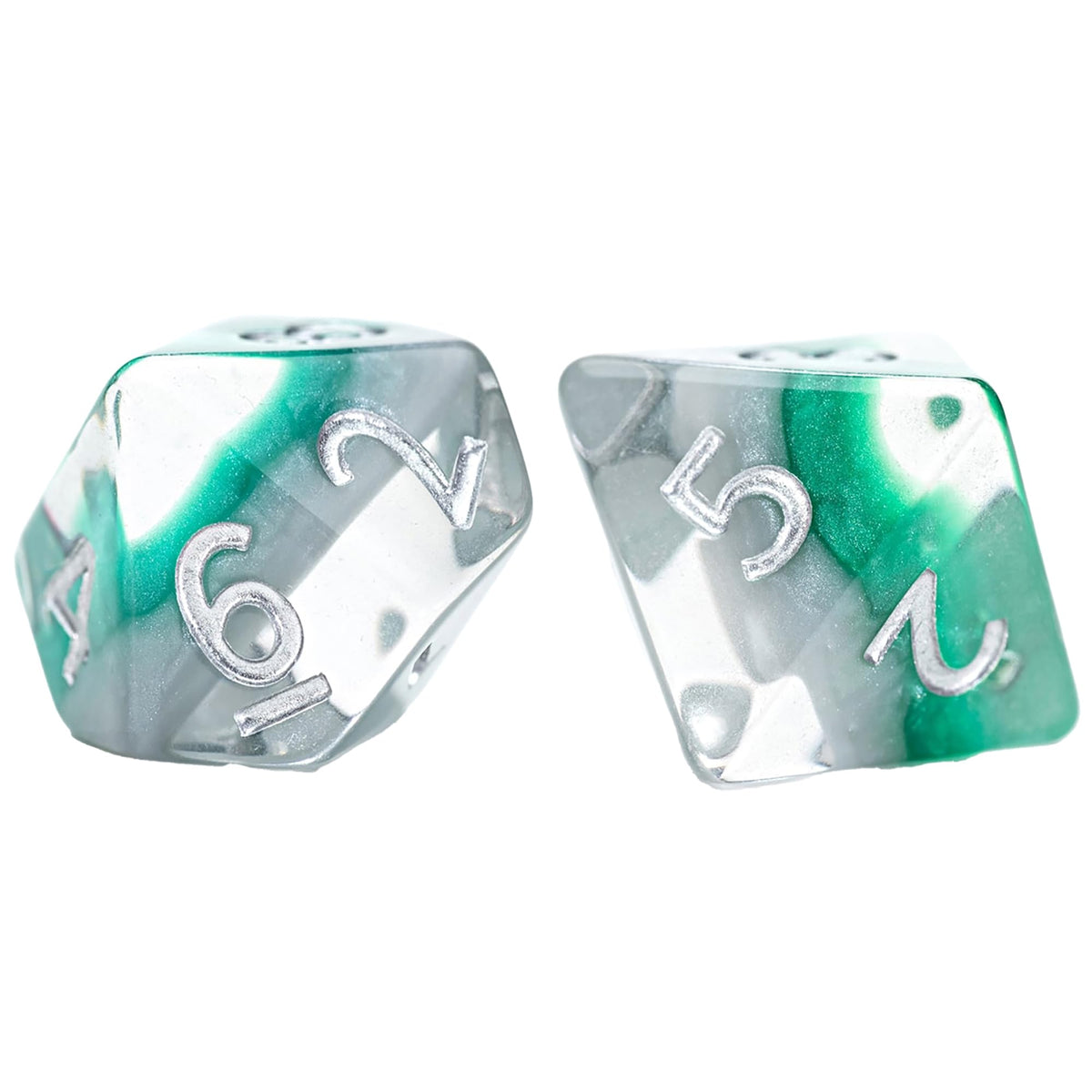 Gate Keeper Games & Dice: Eclipse Dice Elven - 7 Piece RPG Dice Set, Silver & Sylvan Green, 7 Resin Dice for Role Playing Games, 4-Layered Polyhedral