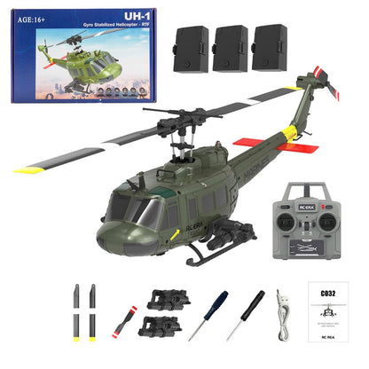 Keetopteep C032 UH-1 Huey RC Helicopter for Adults - 1/48 Scale 2.4G 6CH Flybarless Remote Control Helicopter, 3D Stunt Flight & High-Precision RC