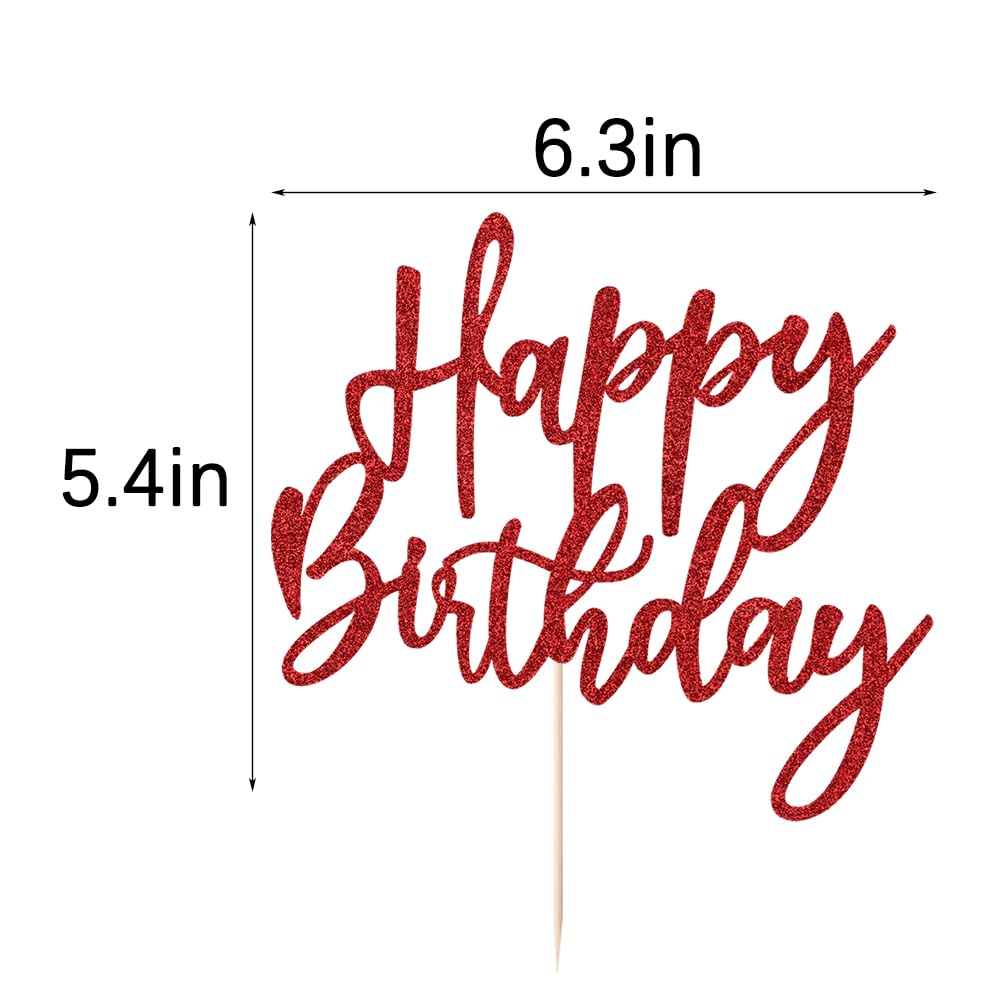 LVEUD Glitter Happy Birthday Cake Topper, Red, 1 Count, 8 Inches x 7 Inches, Glamorous Style, Suitable For Party Decoration, Birthday Occasion