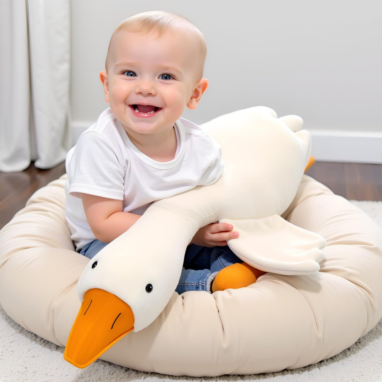 Ryttir Giant Goose Plush - 35" Extra Soft Goose Stuffed Animal Hugging Pillow with Rotund Belly,Safety Nursery Decor & Sensory Comfort Toy,Cuddle