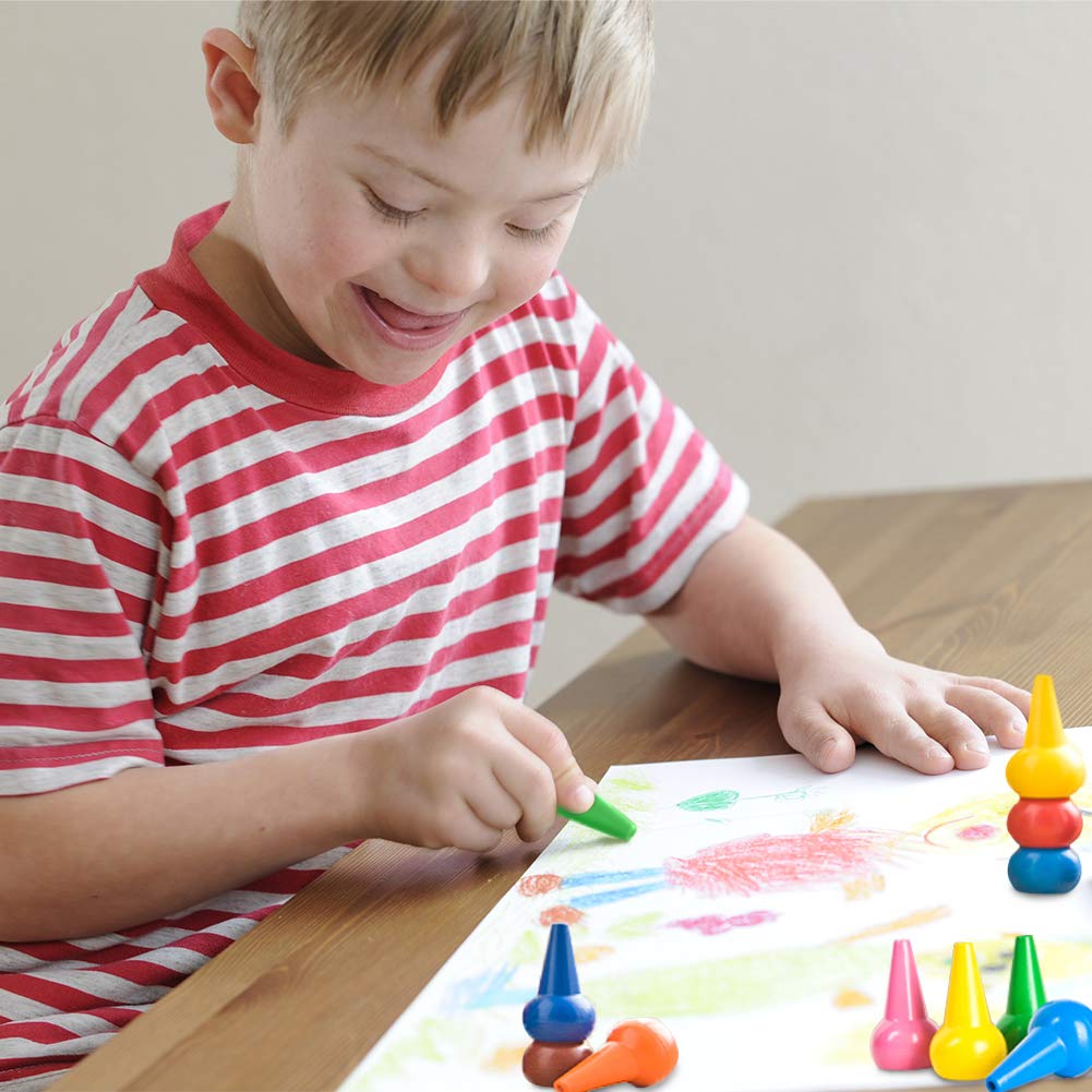 LECAMEBOR Finger Crayons, Non-Toxic Crayon for Kids Washable Palm-Grip Crayons 12 Colors Paint Crayon Sticks Stackable Toys for Boys and Girls