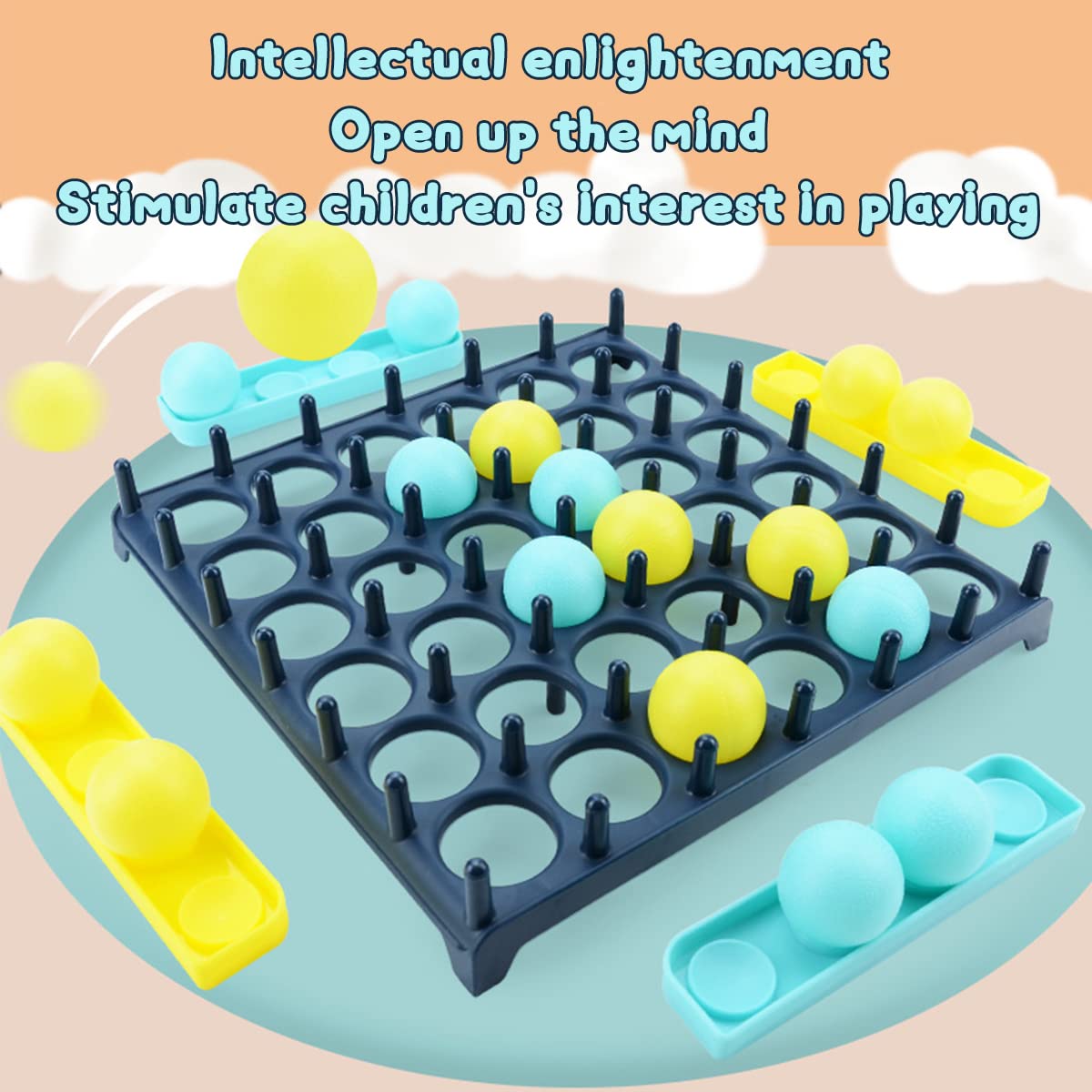 Bounce Ball Game with Family, Adults, Teens and Children, Connect Ball Board Games Table Game Toys, with 9 Cards with Different Patterns, 16 Balls