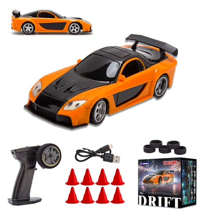 YounggDiy 1/43 4WD Mini RC Drift Car with Gyro, 15 KM/H High Speed Sports Vehicle, 2.4G Full-Proportional Mini Electric RC Racing Car Model with LED