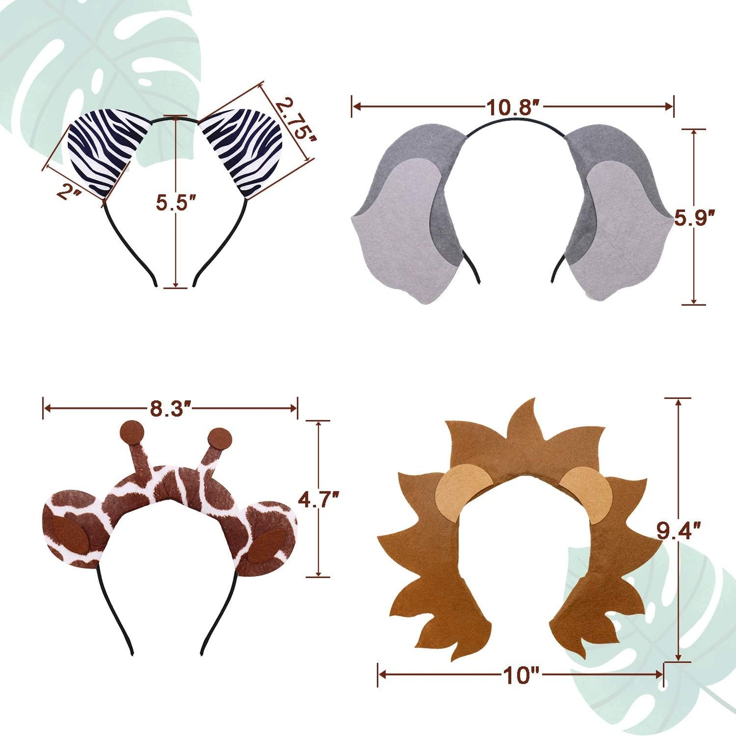 CiyvoLyeen Animals Ears Headbands Birthday Jungle Safari Zoo Party Favor Monkey Rhinoceros Elephant Hair Hoop for Kids