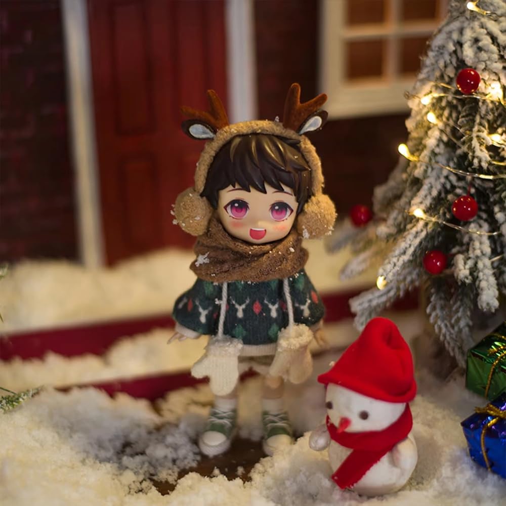 niannyyhouse OB11 Doll Clothing Set, Elk Sweater with Headwear, Scarf, Shorts, Gloves, 1/12 Scale BJD Action Figure Accessories (Red)