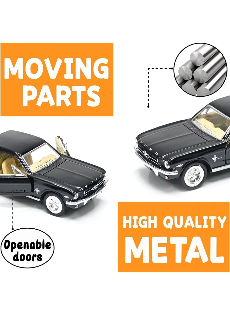 KiNSMART 1964 1/2 Ford Mustang 1:36 Scale 5" Die Cast Metal Model Classic Toy Car (Black)