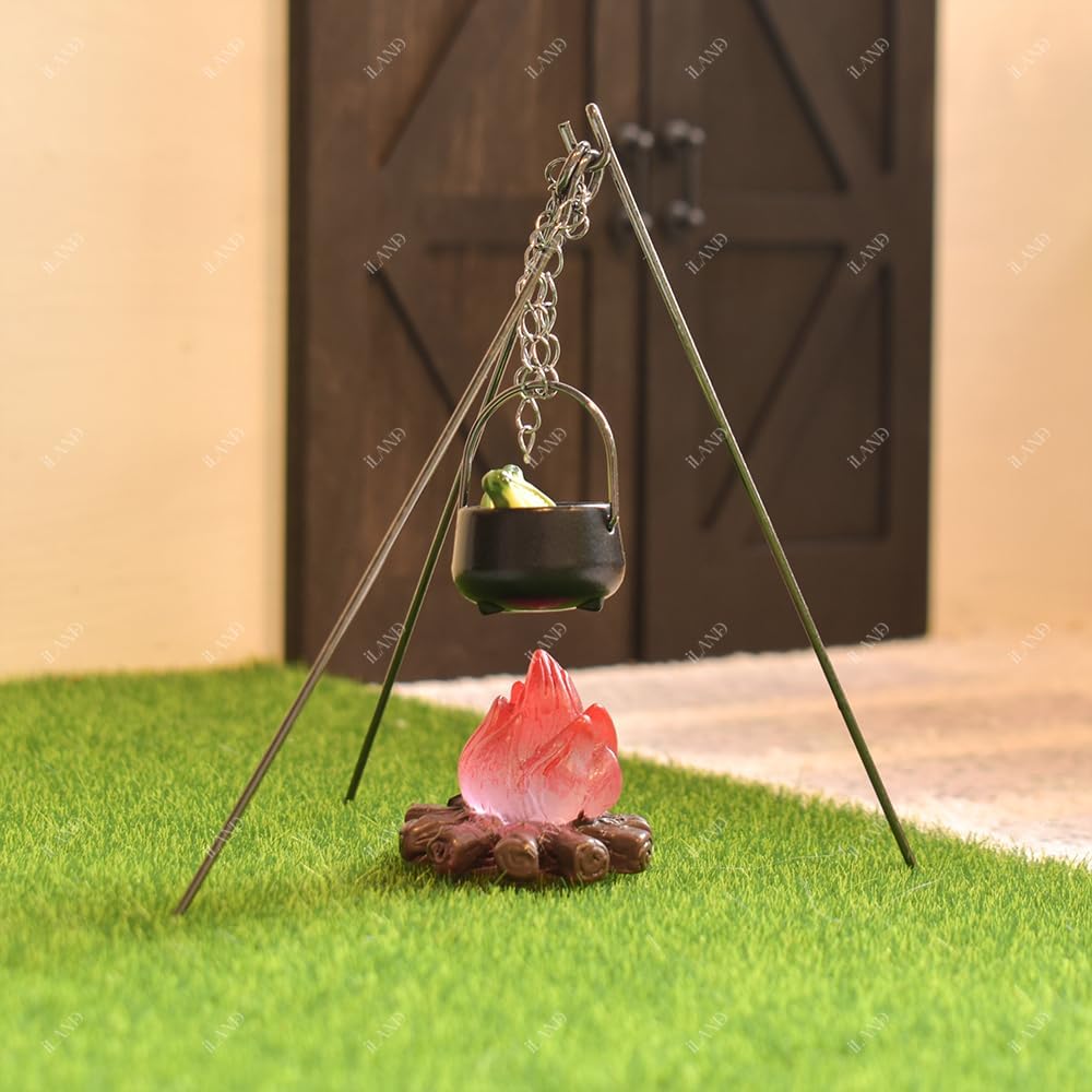iLAND Dollhouse Accessories Figures Garden Miniatures of Camping Decor 1/12 Scale Accessories Camping Cake Topper Fake Campfire for Action Figure