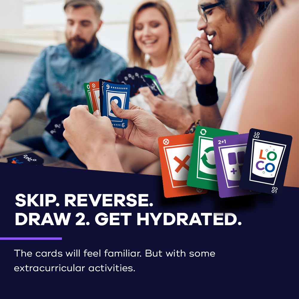 SWOOC DUNZO - Hydrating Version of Classic Card Game with 4 Unbreakable Glasses - Draw Two, Skip, Reverse, Get Loco - Fun Party Game & Funny Gifts