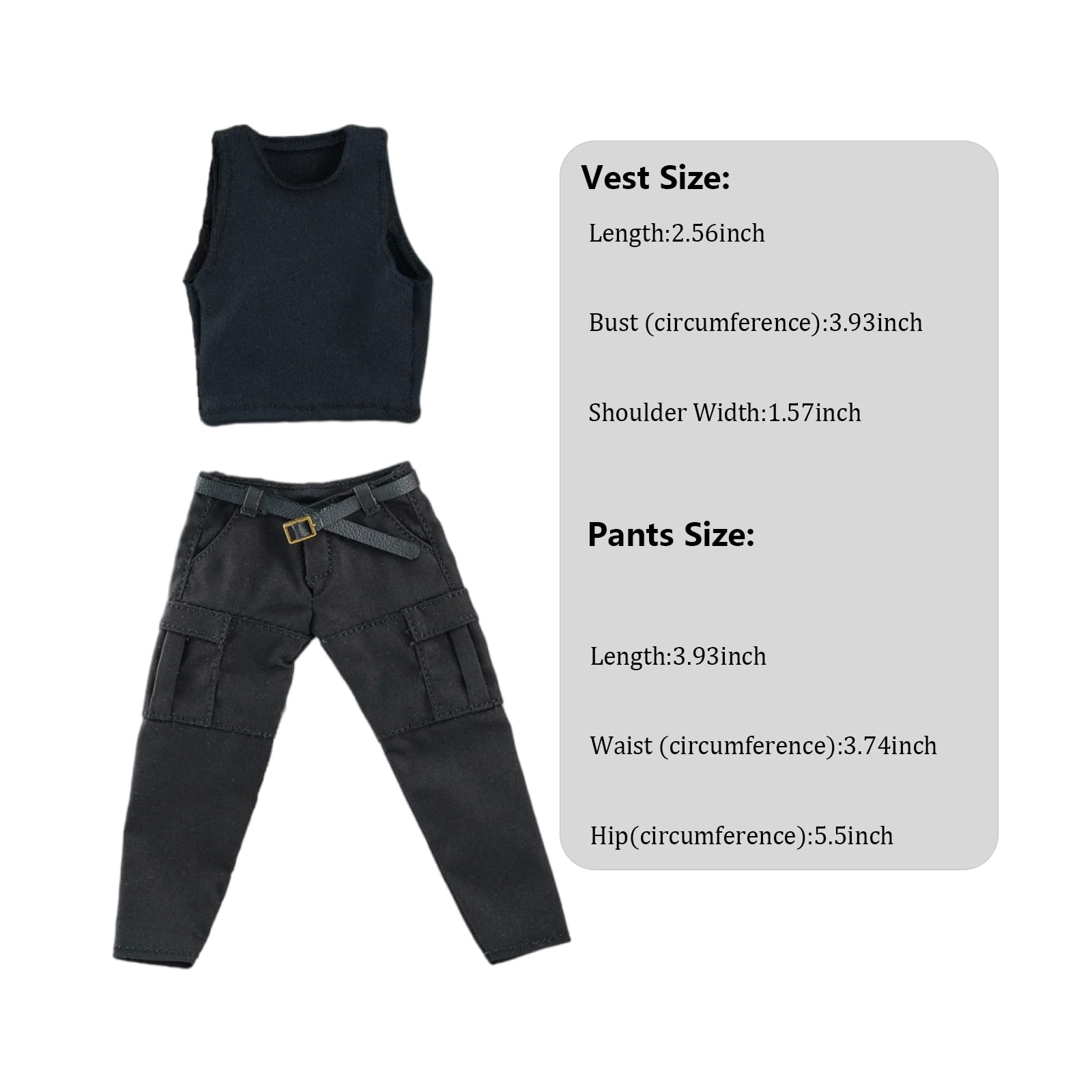 1/12 Action Figure Clothes,Two-Piece Set for 7" Muscular Male Action Figures,1:12 Scale mininature Clothing Suit. (Black Vest and Pants)